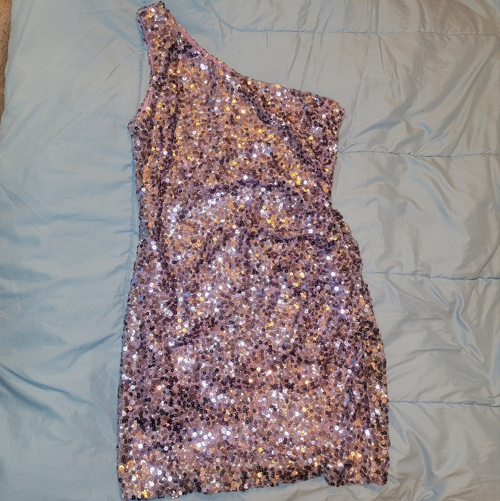 Betsy & Adam One Shoulder Sequin Dress Size 6 Color Purple
